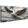 HALFLEMART Aquila Calva di Marmo Stampa su Tela Con Cornice Bianco Grigio Oro Piume Aquila Animale Pittura Quadri su tela Quadri Moderni Poster da Parete Stampe da Parete Soggiorno Camera da Letto 50x120cm