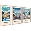 ag.art deco Set di 3 Quadri Moderni 30x40cm Senza Cornice Legno MDF Robusto | Viaggio invernale, Decorazione da Parete, per Soggiorno e Camera da Letto, Design Moderno, Vetro Protettivo, Soggiorno