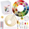 Pllieay Ricamo Starter Kit con 5 cerchi in bambù, 100 fili colorati, 3 pezzi di tela Aida e kit di strumenti per il cucito