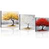 PIY PAINTING Albero Della Vita Stampe Su Tela, Quadro Su Tela Astratta, Poster d'Arte Giallo Bianco Rosso, Facile Da Appendere Per Soggiorno Ufficio Bagno Ingresso, Set Di 3, 30x30 cm (90X30 CM)