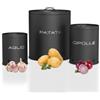KOOK TIME Porta Patate Cipolle e Aglio, Set 3 Contenitori Cucina, Nero Opaco | Barattoli in metallo con fori di ventilazione per una conservazione ottimale, organizer dispensa