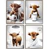 Dazzlewall Set di 4 Poster Mucche Highlands Divertenti Stile Farmhouse per Bagno Toilette 20×25 cm Senza Cornice