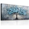 MHARTK66 Quadri Moderni Soggiorno Grandi, 50x100 cm Stampe da Parete Fiore Blu Albero, Astratto Quadro Camera da Letto Su Tela Decorazioni Parete Bagno Cucina Ufficio Sala Da Pranzo