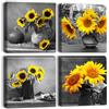 Artscope Stampe e Quadri su Tela 4 pz. Girasoli in un Vaso Immagine Fotografia Murale Tela Wall Art Bel Regalo per Home Decor Ristorante Cucina Regalo di Anniversario Compleanno 30x30CM