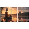 islandburner Quadro su tela Buddha all'alba sulla riva del fiume con tempio sullo sfondo, immagini da parete