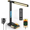 LAOPAO Lampada da tavolo a LED con caricabatterie wireless,porta di ricarica USB,scorrevole a sfioramento,dimmerabile,lampada da tavolo con luce notturna,luci da scrivania con orologio per studio,