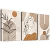HALFLEMART Set of 3 Bohemian Tonalità Terra Stampa su tela Con Cornice Elegante Astratto Volto di Donna Pittura Quadri su tela Geometrici Quadri Moderni Camera da Letto Soggiorno Decorazioni Murale 50x70cm x3pcs