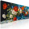 CheQuadro! Quadro natura morta xxl, quadro vegetazione, Composizione di Fiori Vivaci in Vasi di Vetro Blu, su tela, intelaiato pronto da appendere bow13-130x60 cm