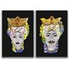 DIAMOND HOME Dipinto a Mano Acrilico su Tela Struttura in Legno | Quadro Materico Rettangolare con Dettagli in Rilievo | Set da 2 Dipinti (65 x 100 CM) made in Italy SET TESTE DI MORO BLACK SICILY