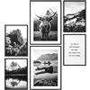 Papierschmiede® Mood Poster Set Stampe da Parete « Highland bianco e nero » con cornici nere in legno, Quadri moderni per Soggiorno e Camera da Letto, 2x A4 e 4x A5, bufalo Natura foresta Montagne