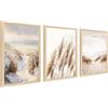 HALFLEMART 3Pcs Stampa su Tela Con Cornice Natura Spiaggia Paesaggio Marino Pittura Quadri su Tela Canna della Pampa Tramonto Quadri Moderni Soggiorno Camera da Letto Bagno 30x40cm x3pcs (Senza Plexiglass)