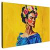 MuchoWow© Stampe Su Tela Quadro Soggiorno Quadri Camera Da Letto Moderni | 120x80 cm - Accessori Salotto Poster Da Parete Con Cornice Decorazione Muro Frida Kahlo - Donna - Giallo - Blu - Fiori