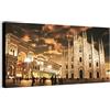 Wallazz Quadro su Tela Milano - Quadri Moderni Soggiorno - Tram, Duomo, Galleria, Navigli, Castello, Arco, Scala - Stampa su Tela - Quadro Moderno Soggiorno 50x150 cm