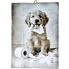 KUSTOM ART Quadro Serie Animali Arredo Toilette Cucciolo di Cane Golden Retriever con Carta Igienica Stampa su Legno 25x18cm