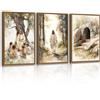 FajerminArt 3Pcs Cristiano Gesù Insegnamento Bambini Quadri Moderni Con Cornice Religioso Gesù Attraversò La Giungla Quadro Stampa Su Tela La Tomba Gesùs Stampe Da Parete Decor Per Chiesa Preghiera Sala 30x40cmx3