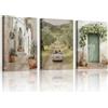 WENGTIAO 3 Pezzi Stampa su Tela Vintage Italiani Città Campagna Paesaggio | Incorniciato Quadro su Tela Alberi Verde Oliva Rustico Pittura per Soggiorno Camera da Letto Decorazioni Parete 30x40cmx3