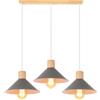 PETITES ECREVISSES Lampadario a sospensione industriale 3 Luci Plafoniera Vintage Metallo e legno Lampada da soffitto in Stile Edison Attacco E27 Paralume Ø22cm per Cucina Caffè Bar (Grigio - barra in legno)