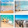 LuxHomeDecor Set di 4 Quadri 30x30 cm - Stampa su Tela con Telaio in Legno - Mare e Spiaggia con Conchiglie, Stelle Marine e Paesaggi Marini Rilassanti
