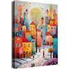 HALFLEMART Città Colorata Quadri Moderni Quadro Moderno Stampa su Tela Con Cornice Poster da Parete Casa Fantastica Alberi Pittura Quadretti Quadri su tela Quadretti da Parete Soggiorno Camera da Letto 40x60cm