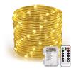 AeeYui Stringa Luci LED, Catene Luminose 10 metri 100 LEDs IP65 Impermeabile, Interno ed Esterno con Scatola batteria Telecomando 8 Modalità (Giallo Caldo)