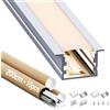 GEEKLUX 10 x Profili in Alluminio da 2 m (Totale 20 m) per Strisce LED, Canalina LED e Diffusore Striscia LED, con Tappi e Clip di Montaggio, Max Striscia LED 15 mm - Dimensione 27.2 x 15 mm (10*2M=20M)