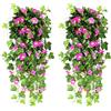 NIBESSER Fiori Finti Pendenti da Esterno Gloria Mattutina Fiori Artificiali Cadenti da Interno Pianta Finta per Decorazioni 2 Pezzi per Matrimonio Giardino Parete Balcone, Rosa Scuro