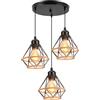 PETITES ECREVISSES Lampadario a Sospensione E27 Industriale Vintage 3 Luci Lampada da Soffitto Corda di Canapa Retro Illuminazione Nero interna per Cucina Salotto (Ø16cm-Con Una Base Rotonda)