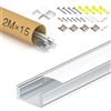 KOSOOM Profili LED alluminio per strisce luminose LED, 15 x 2 m profilo alluminio con coperchio opaco (30 m), dimensioni 17,4 x 7 mm - larghezza massima striscia LED 12 mm