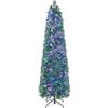 GYMAX 180 cm Albero di Natale Slim, con Luci Fibre Ottiche, 517 Rami in PVC, Folto e Realistico, Base Pieghevole in Metallo, Montaggio Facile, Verde