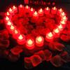 Riaxuebiy 24 Lumini a LED,Candele a Lume di Candela Tremolanti Senza Fiamma Funzionanti a Batteria con 100 Petali Rosa Artificiale (Rotonda-Luce Rossa)