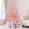 YITAHOME - Albero di Natale artificiale illuminato, ricoperto di neve rosa, albero di Natale in PVC con 400 punte imbiancate e 200 luci bianche calde per la decorazione della casa, 140 cm