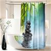 Xiaoterna Terme GiardinoTenda da doccia Centro benessere verde bambù nero pietra fiore tenda da bagno Semplice tenda da doccia impermeabile Tessuto impermeabile lavabile in lavatrice 90x180cm