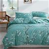 Wotcsil Set Copripiumino Una Piazza e Mezza Floreale Stampa Sacco Parure Copripiumino Con 1 x Copripiumino 200x200 cm e 2 x Federe 50x75 cm in Microfibra Blu Verde