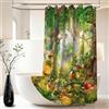 Xiaoterna Fiaba Foresta Tenda da doccia Fungo Albero Erba Tenda da bagno Primavera Magia Foresta Incantata Fantastica Giungla Tenda da doccia Tessuto impermeabile lavabile in lavatrice 90x180cm