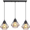 PETITES ECREVISSES Lampadario a Sospensione E27 Industriale Vintage 3 Luci Lampada da Soffitto Corda di Canapa Retro Illuminazione Nero interna per Cucina Salotto (Ø16cm- Con una barra)
