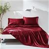 Wotcsil 4 Pezzi Completo Lenzuola Raso Matrimoniale Set Tinta Unita Biancheria da Letto Satin 200x200+Angolo 36 cm con Lenzuolo Sopra, Lenzuola Sotto con Angoli, 2 Federa, Borgogna