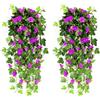 NIBESSER Fiori Finti Pendenti da Esterno Gloria Mattutina Fiori Artificiali Cadenti da Interno Pianta Finta per Decorazioni 2 Pezzi per Matrimonio Giardino Parete Balcone, Viola Rosso
