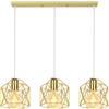 PETITES ECREVISSES Lampadario a Sospensione Vintage 3 Luci Industriale E27 Plafoniera Retro in Metallo gabbia Lampada da soffitto per Cucina Salotto (Oro - con una barra)