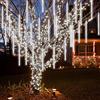 CGUOZI 80cm 8 Tubes 576 LEDS Luci di pioggia di meteora doccia, impermeabile Luci di stringa per Natale Halloween Albero del giardino Home decor, Supporto 2 Set di gancio Bianco