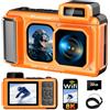 SiSuSy 8K Macchina fotografica subacquea WiFi 90MP 50FT impermeabile 32GB Card | Adatto per snorkeling e immersioni, robusto antiurto antipolvere, selfie AF, zoom 18X, galleggiante, batteria da 1800 mAh