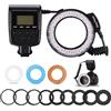 Garsent Flash LED Macro Anulare, Display LCD, 48 LED, 4 modalità, 7 Livelli di luminosità, 9 Anelli Adattatori, Diffusori Blu e Arancioni, per Fotocamere DSLR