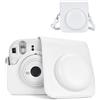 HIYQIN Custodia per Fotocamera Istantanea Compatibile con Fujifilm Instax Mini 12,Custodia Polaroid Instax Mini 12 con Tasca per Foto - Bianco Argilla