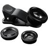 Generic Accessorio universale per obiettivo fotocamera - 180° Fisheye + Macro & Grandangolo 3 in 1 Clip-On Lens per smartphone, copriobiettivo fotocamera adatto per iPhone e Android, nero