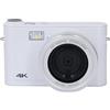 Tbest Fotocamera Digitale 4K Touchscreen HD Fotocamera da Viaggio con Messa a Fuoco Automatica da 64 MP con Fotografia a Luce di Riempimento (WHITE)