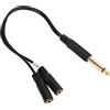 Tbest Cavo Splitter TRRS Y da 6,35 Mm Mono Maschio a Doppio 3,5 Mm Femmina Audio per Microfoni, Altoparlanti, Lettori DVD, MP3, MP4, Plastica, Metallo, 25 Cm (9,8 pollici)