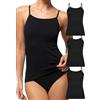 POMPEA 3 Pezzi Canotta Donna in Microfibra con Spalline Strette, Canottiera Senza Cuciture Elasticizzata Colore Nero