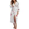 PrinStory Accappatoio da donna, lungo, maniche a 3/4, vestaglia leggera, con scollo a V, kimono