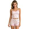 Satohom Pigiama da donna con canottiera set da 2 pezzi in pizzo floreale set senza maniche canotta pantaloncini morbidi estivi abbinati pigiameria casual dolce abbigliamento da notte fresco biancheria