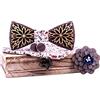 HZQIFEI Farfalla in legno, set di 4 pezzi, papillon in legno, gemelli in legno, tasca quadrata e spilla, per matrimoni e serate aziendali