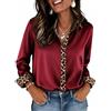 Yeenily Camicia Donna in Raso Elegante Stampa Leopardata con Scollo a V e Maniche Lunghe Blusa
